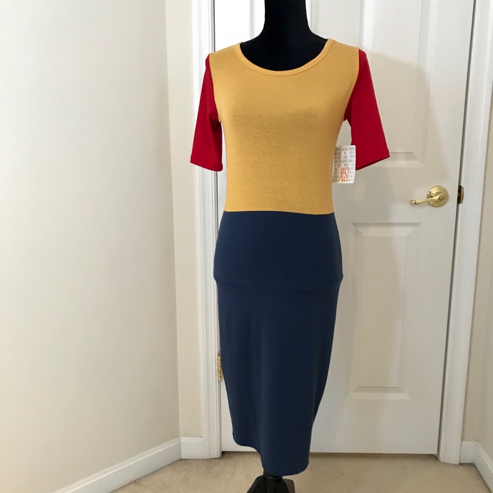 LuLaRoe Julia Dress / Stylish Tricolor Design / XS